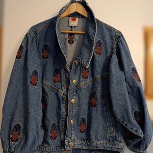 Vintage FABIAN Embroidered Denim Jacket – Heart & Flame Motif